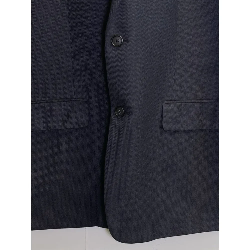 Club Room Mens 44L Navy Blue Blazer Herringbone Poly Blend Sport Coat‎ Jacket